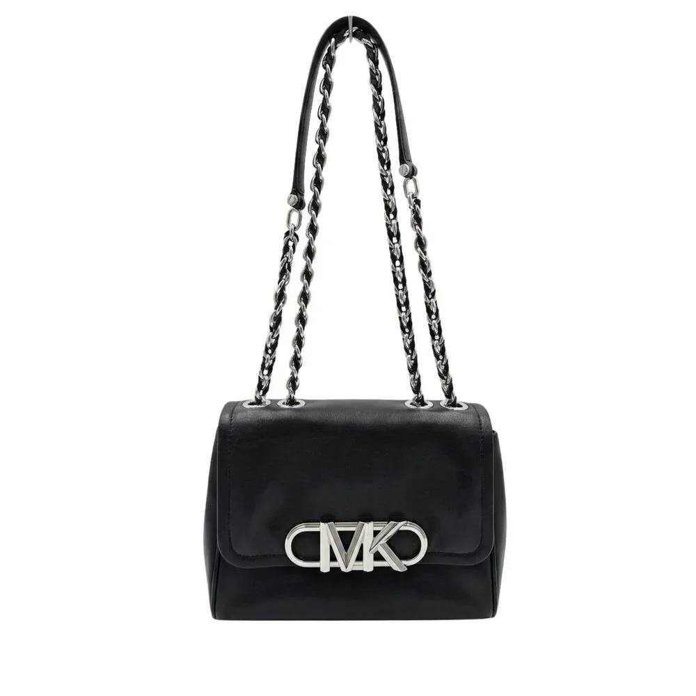 Michael Kors Parker Convertible Chain Shoulder Bag Black Leather Silver